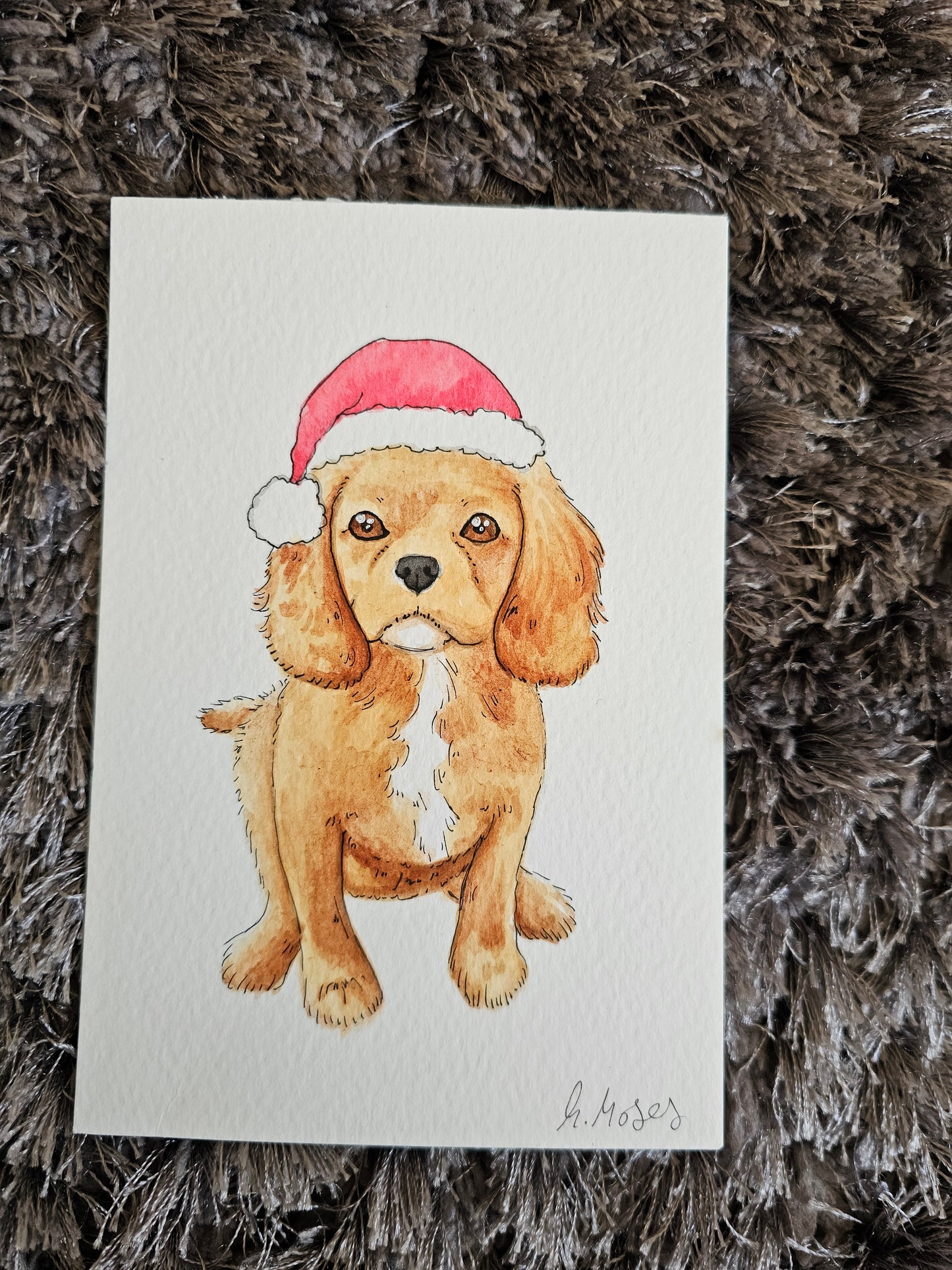 Christmas Cavaliers A6 Watercolour Original Artwork