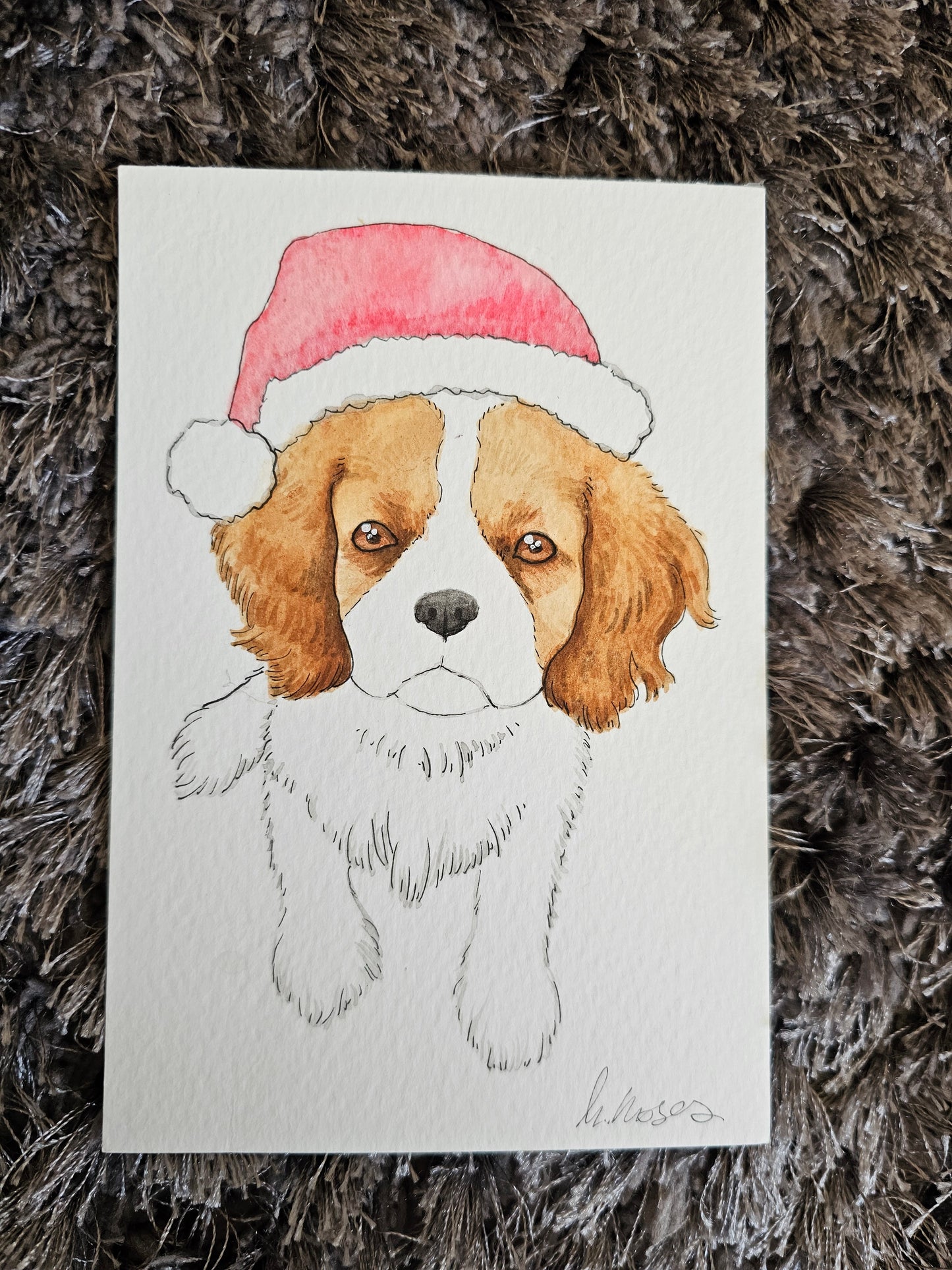 Christmas Cavaliers A6 Watercolour Original Artwork