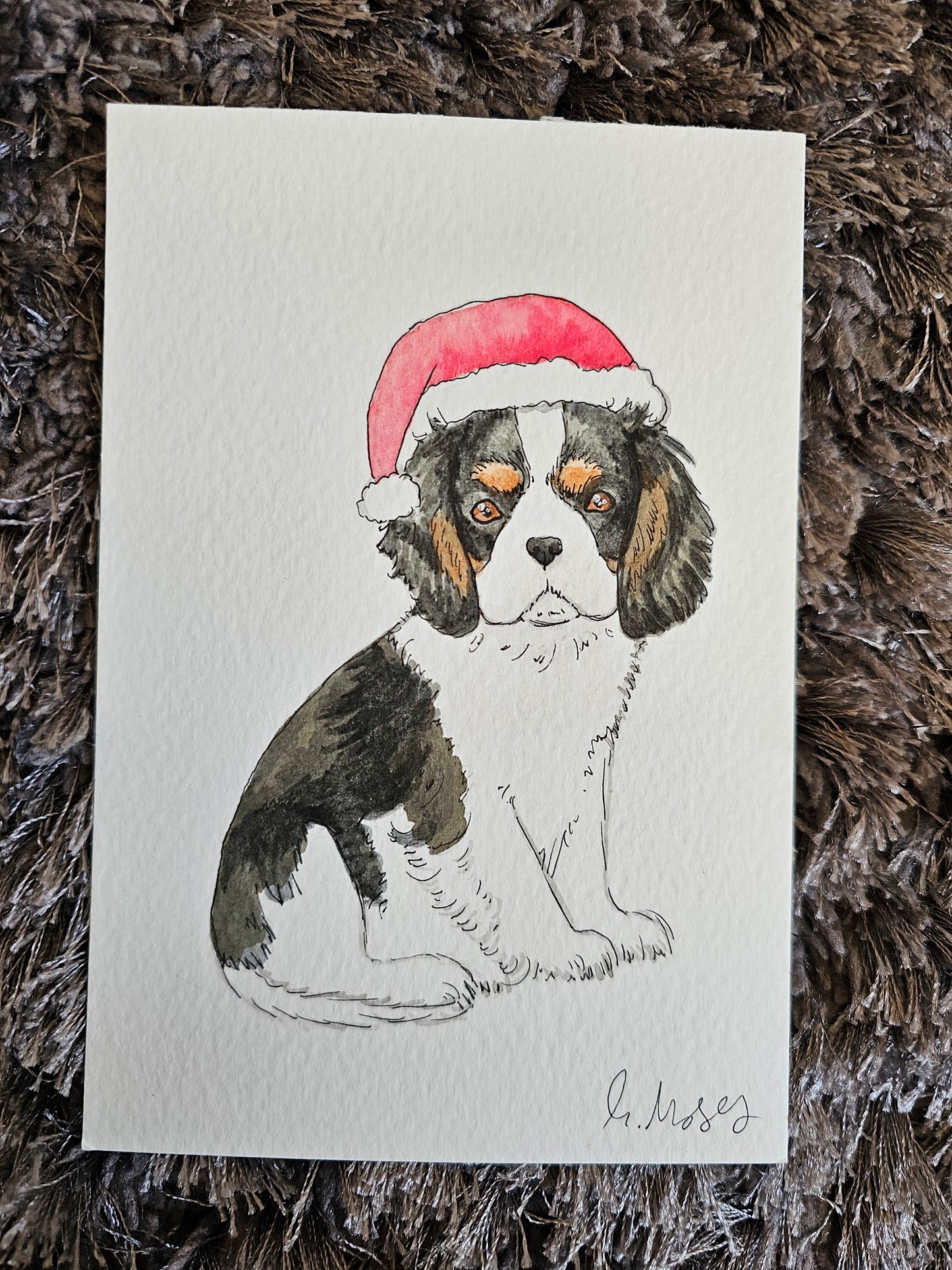 Christmas Cavaliers A6 Watercolour Original Artwork