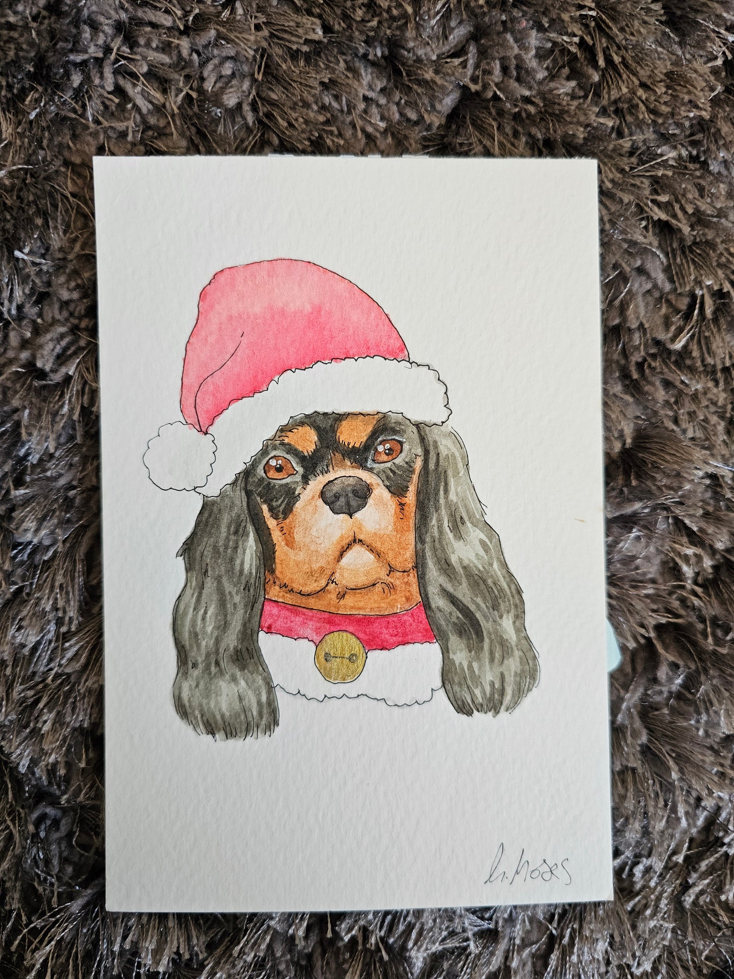 Christmas Cavaliers A6 Watercolour Original Artwork