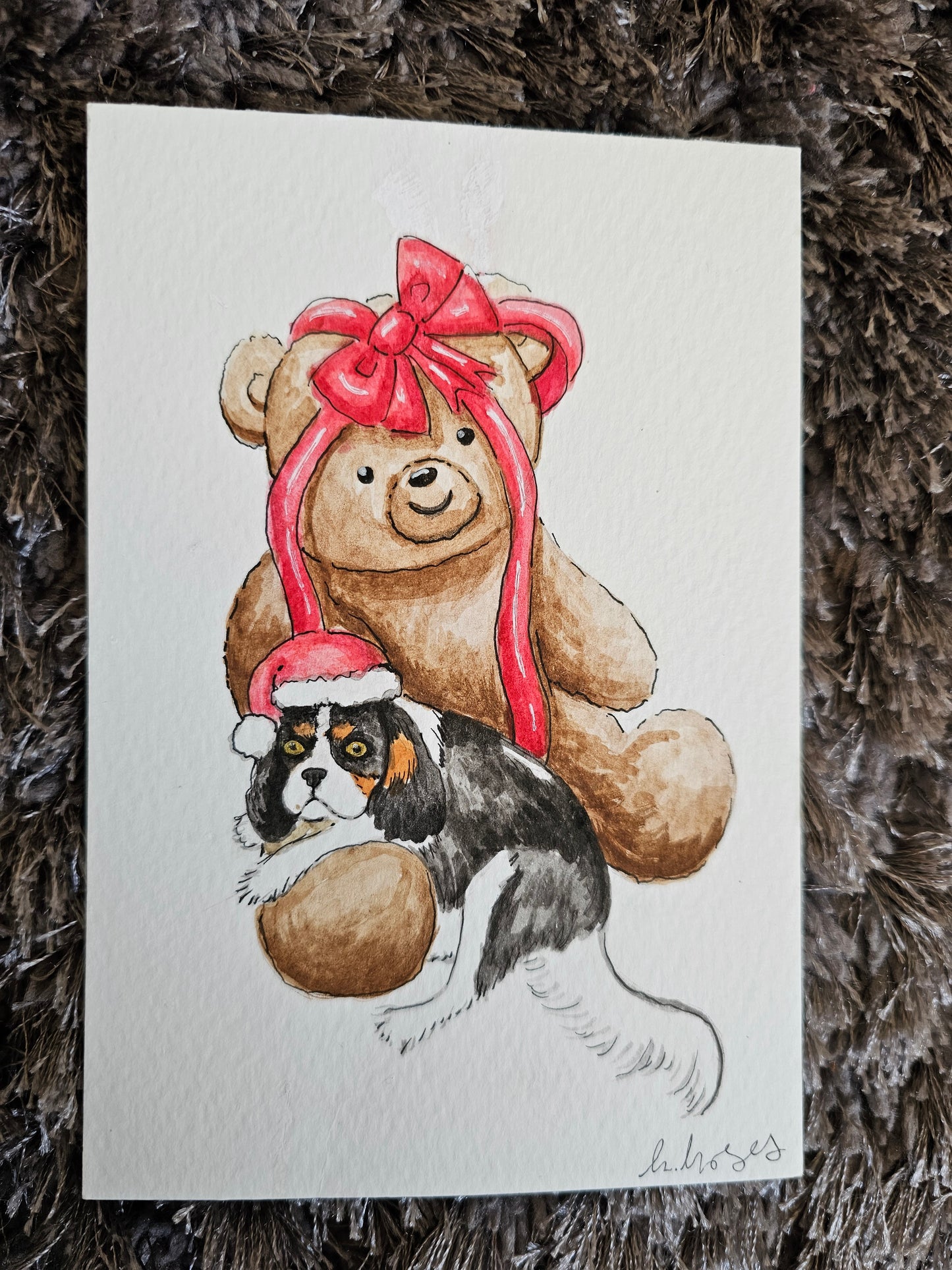 Christmas Cavaliers A6 Watercolour Original Artwork