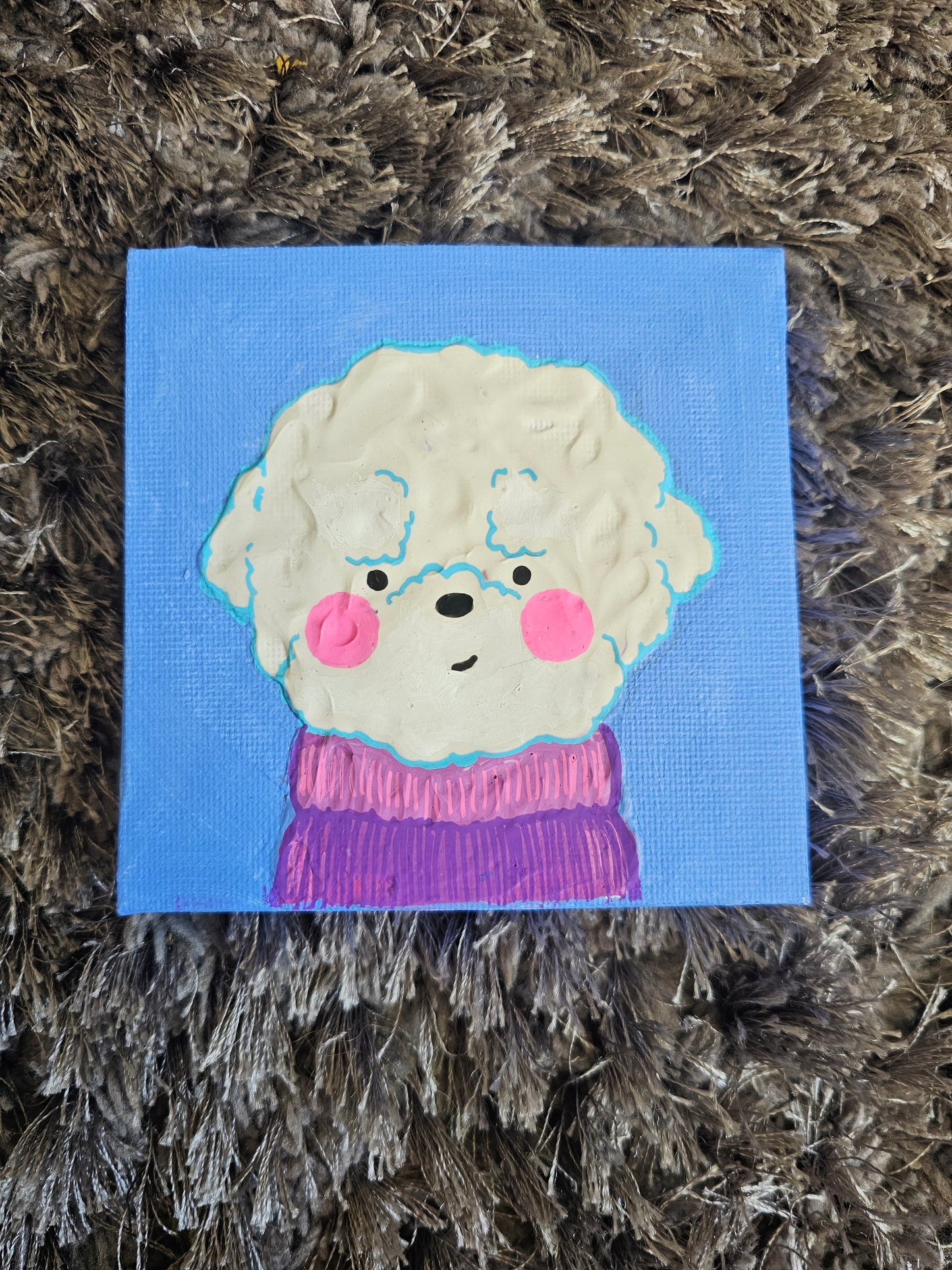 Bichon 4 x 4 Acrylic Canvas Original Artwork