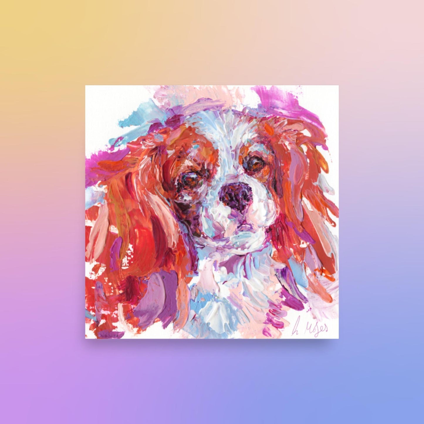 Cavalier King Charles Spaniel Art Print - Blenheim Impasto - Jolly Pet Portraits