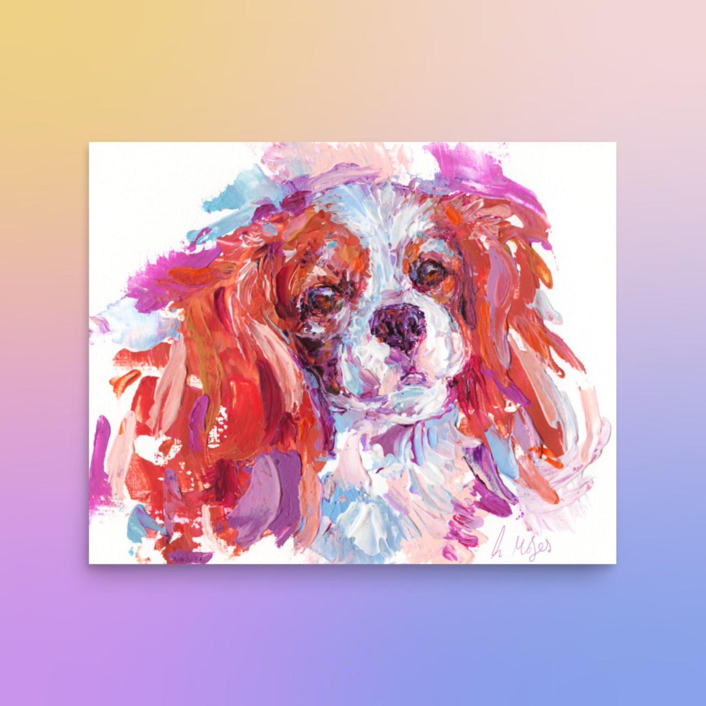 Cavalier King Charles Spaniel Art Print - Blenheim Impasto - Jolly Pet Portraits
