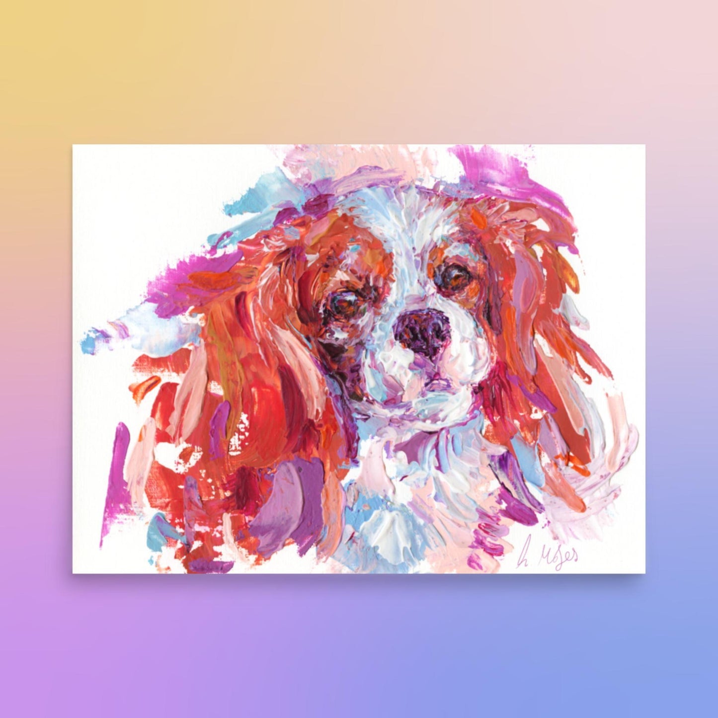 Cavalier King Charles Spaniel Art Print - Blenheim Impasto - Jolly Pet Portraits