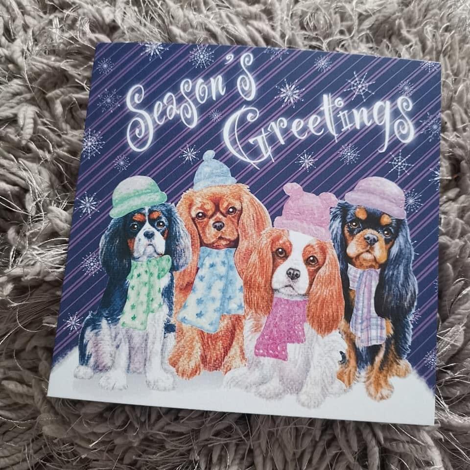 Cavalier King Charles Spaniel Christmas card Greeting Cards Jolly Pet Portraits 