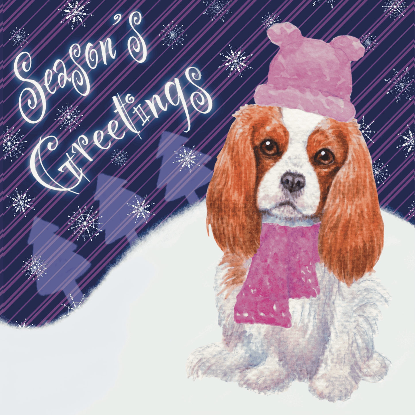 Cavalier King Charles Spaniel Christmas card Greeting Cards Jolly Pet Portraits Dark purple - Blenheim 