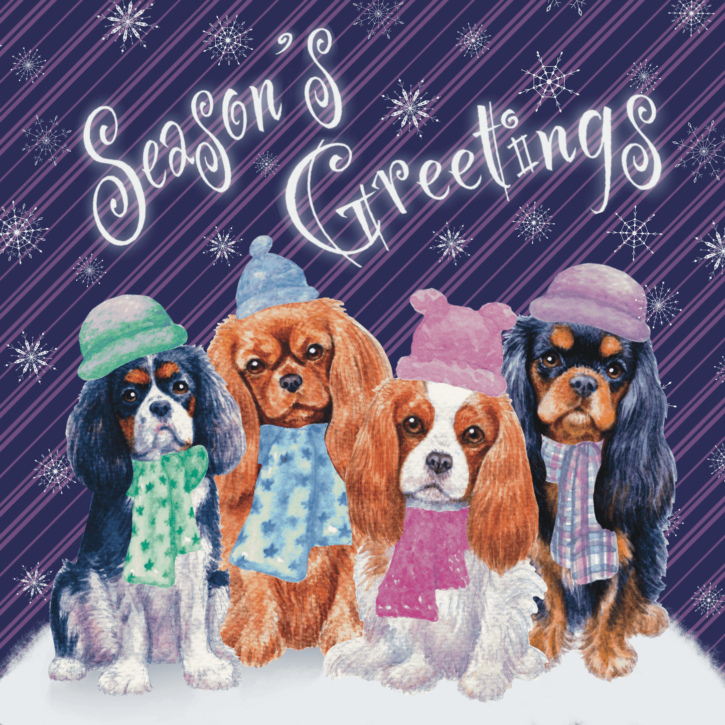 Cavalier King Charles Spaniel Christmas card Greeting Cards Jolly Pet Portraits Dark purple - Four cavaliers *SOLD OUT*