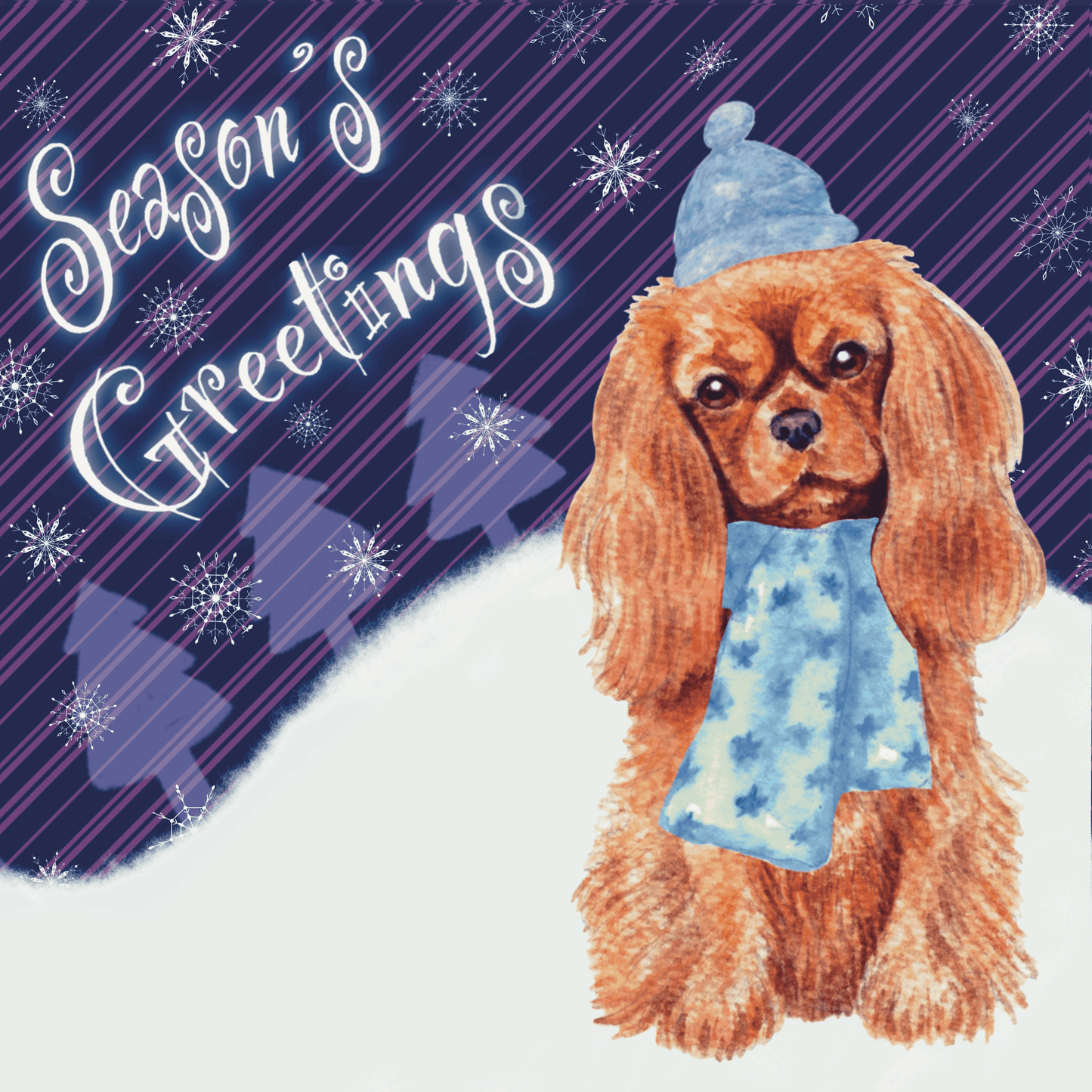 Cavalier King Charles Spaniel Christmas card Greeting Cards Jolly Pet Portraits Dark purple - Ruby