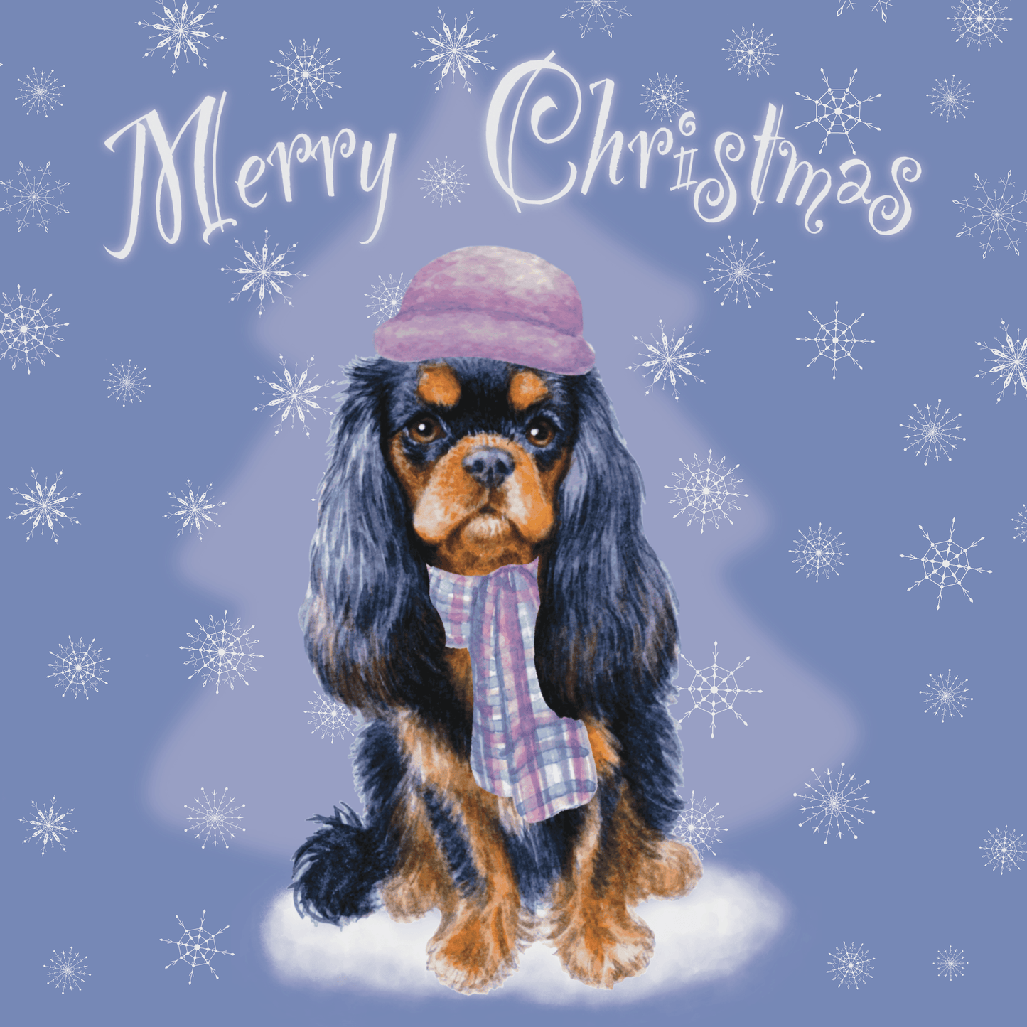 Cavalier King Charles Spaniel Christmas card Greeting Cards Jolly Pet Portraits Light purple - Black and Tan