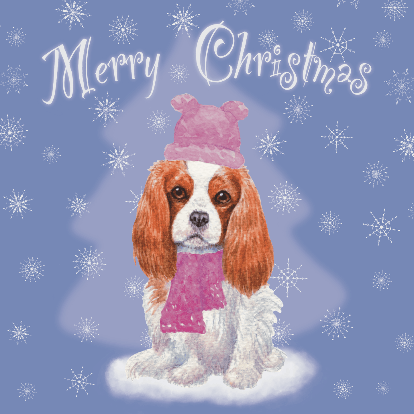 Cavalier King Charles Spaniel Christmas card Greeting Cards Jolly Pet Portraits Light purple - Blenheim