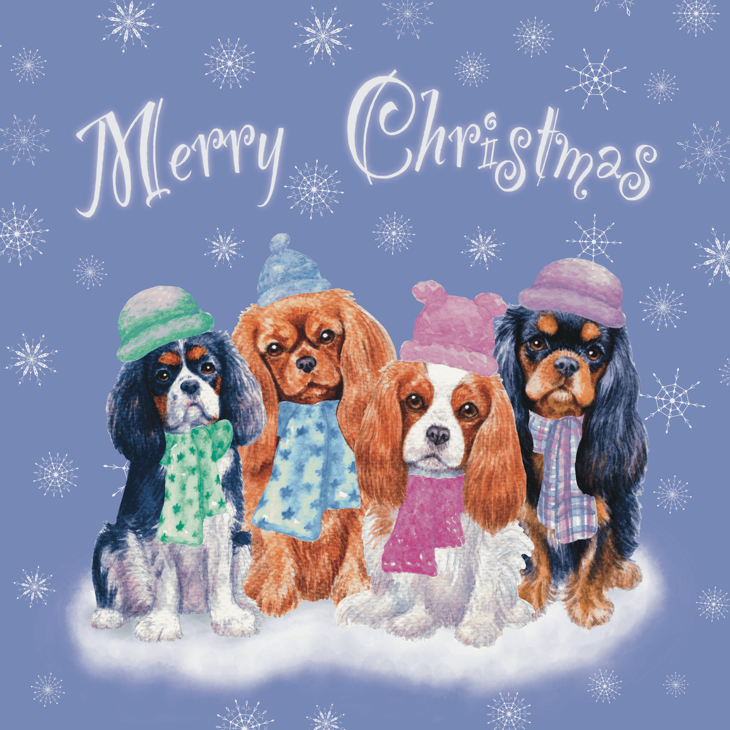 Cavalier King Charles Spaniel Christmas card Greeting Cards Jolly Pet Portraits Light purple - Four cavaliers *SOLD OUT*
