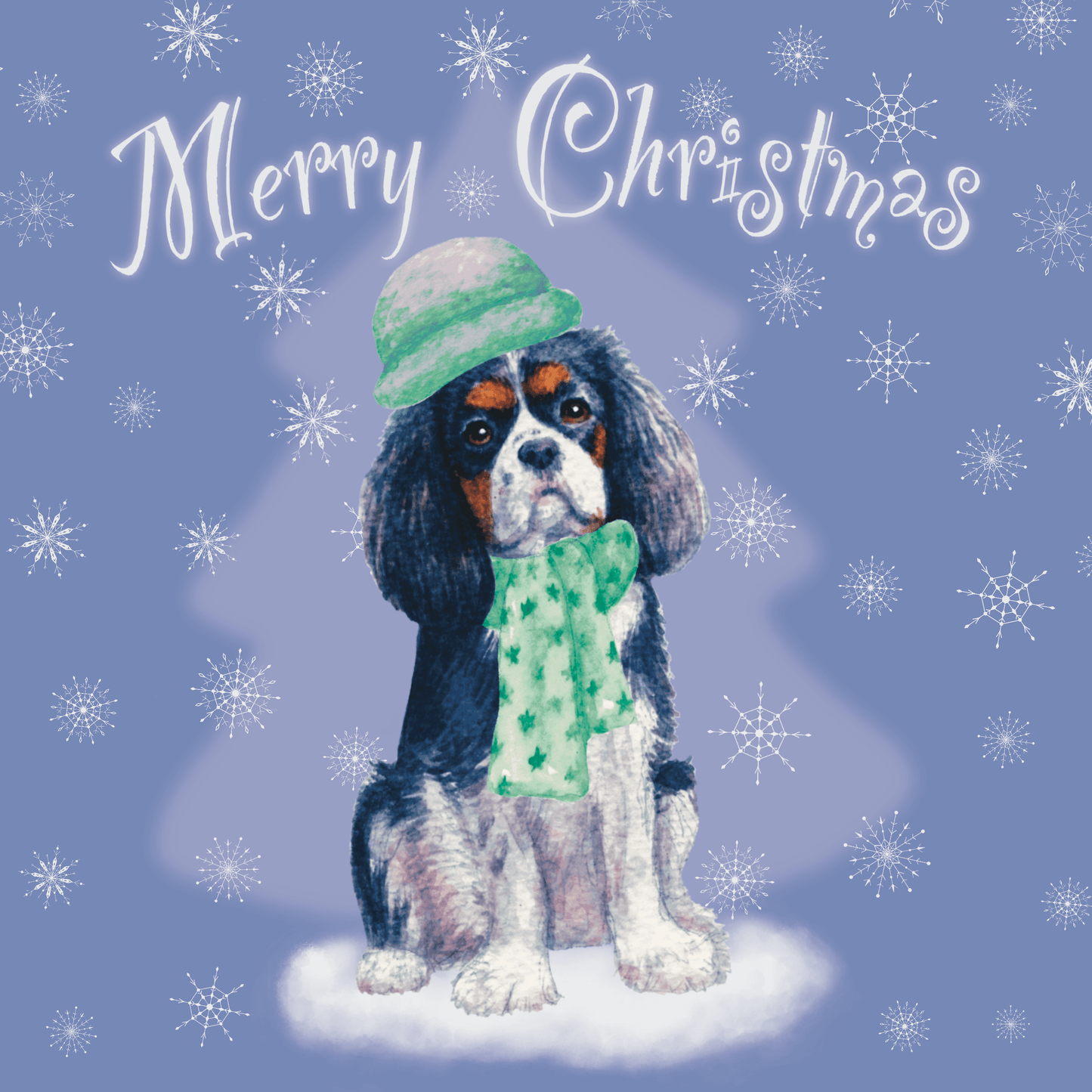 Cavalier King Charles Spaniel Christmas card Greeting Cards Jolly Pet Portraits Light purple - Tri colour 