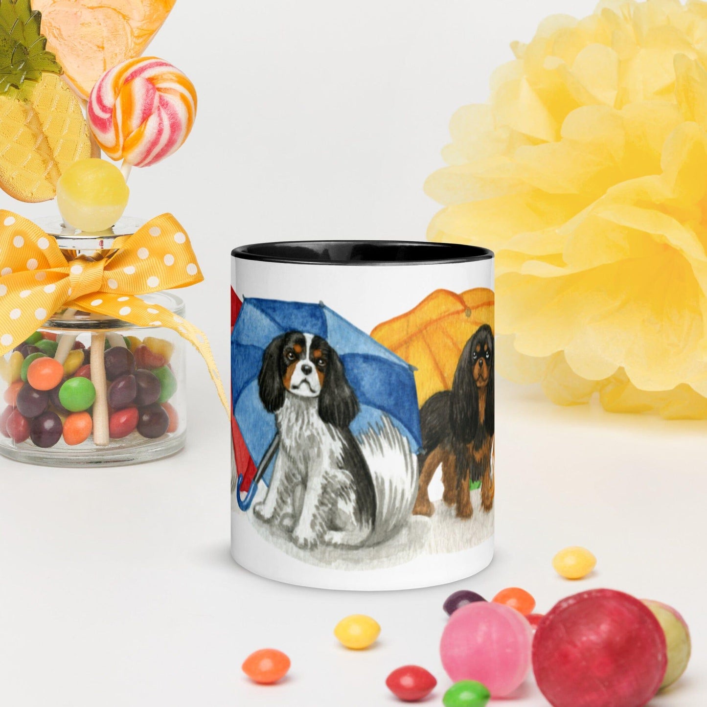 Cavalier King Charles Spaniel Mug - Umbrella Cavs Jolly Pet Portraits Black