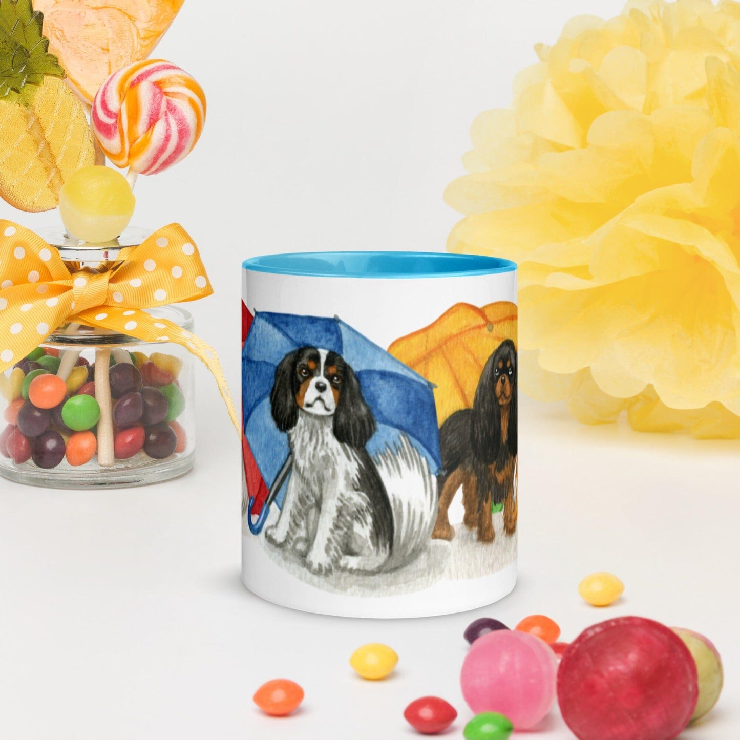 Cavalier King Charles Spaniel Mug - Umbrella Cavs Jolly Pet Portraits Blue