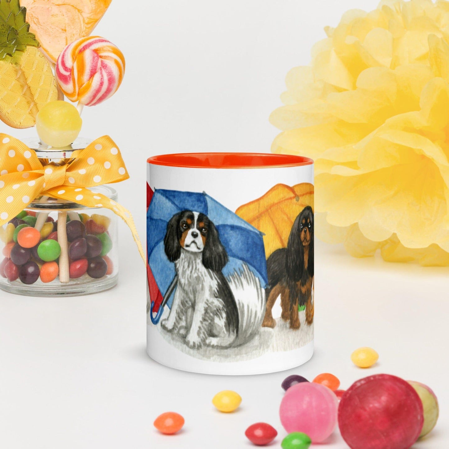 Cavalier King Charles Spaniel Mug - Umbrella Cavs Jolly Pet Portraits Orange