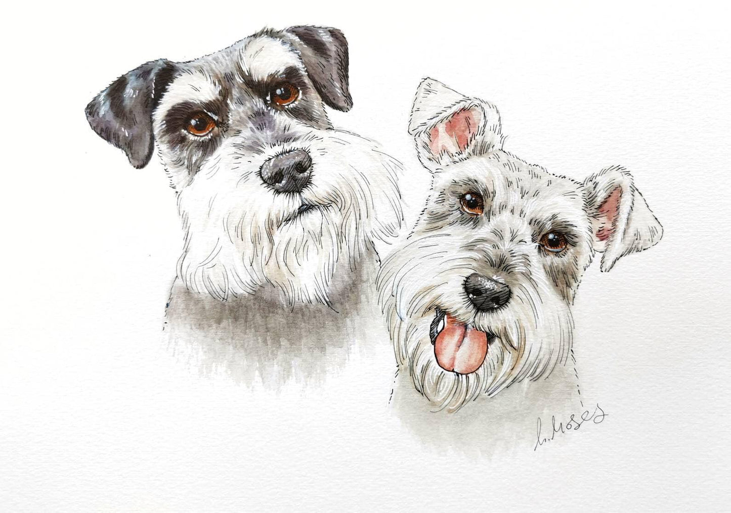 Ink and Watercolour Custom Pet Portrait - Jolly Pet Portraits