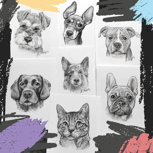 Charcoal Custom Pet Caricature - Jolly Pet Portraits