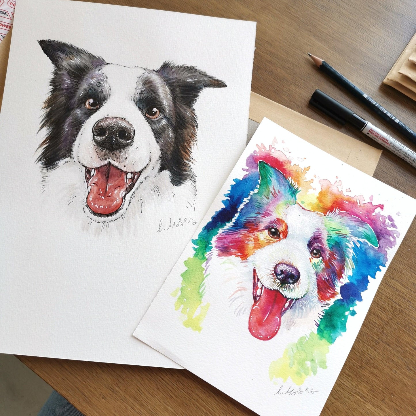 Ink and Watercolour Custom Pet Portrait - Jolly Pet Portraits