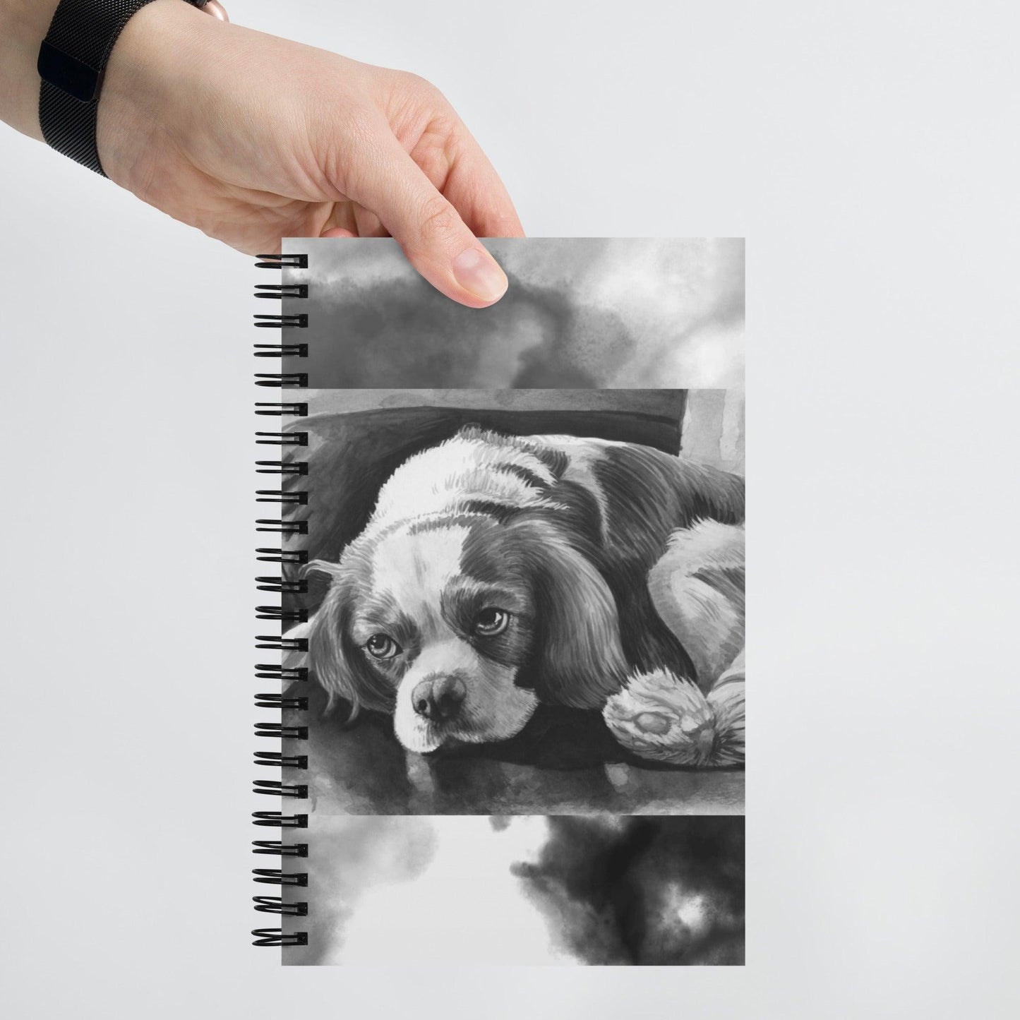 Cavalier King Charles Spaniel Notebook - Black and White Watercolour Cavalier - Jolly Pet Portraits