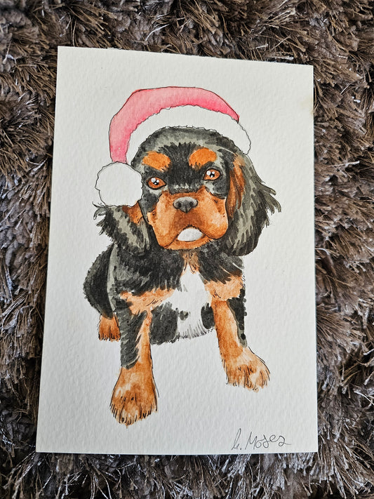 Christmas Cavaliers A6 Watercolour Original Artwork