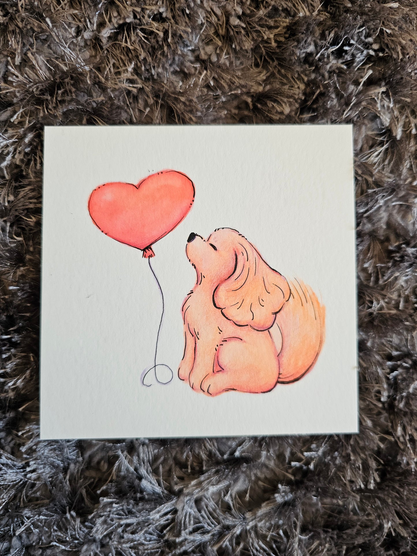 Valentines Ruby Cavalier Watercolour and Ink Original Artwork 4 x 4 Inches