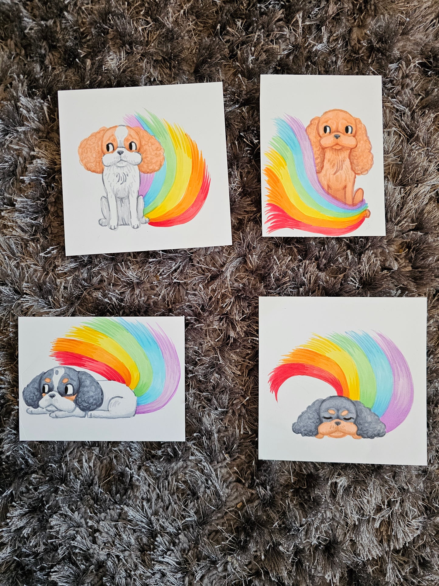 Rainbow Cavaliers Original Marker Drawings set of 4