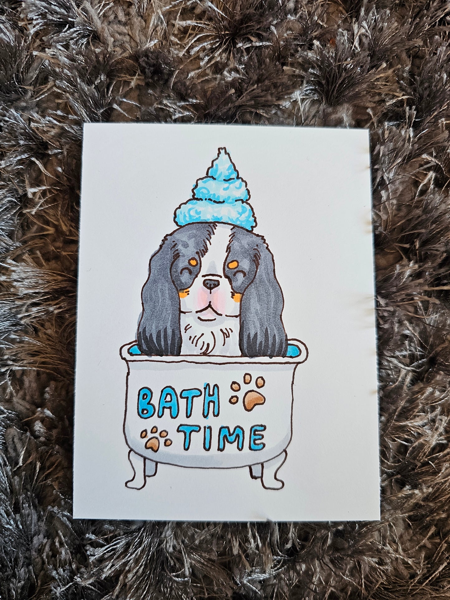 Bathtime Tri colour Original Marker Artwork 3 x 4 inch