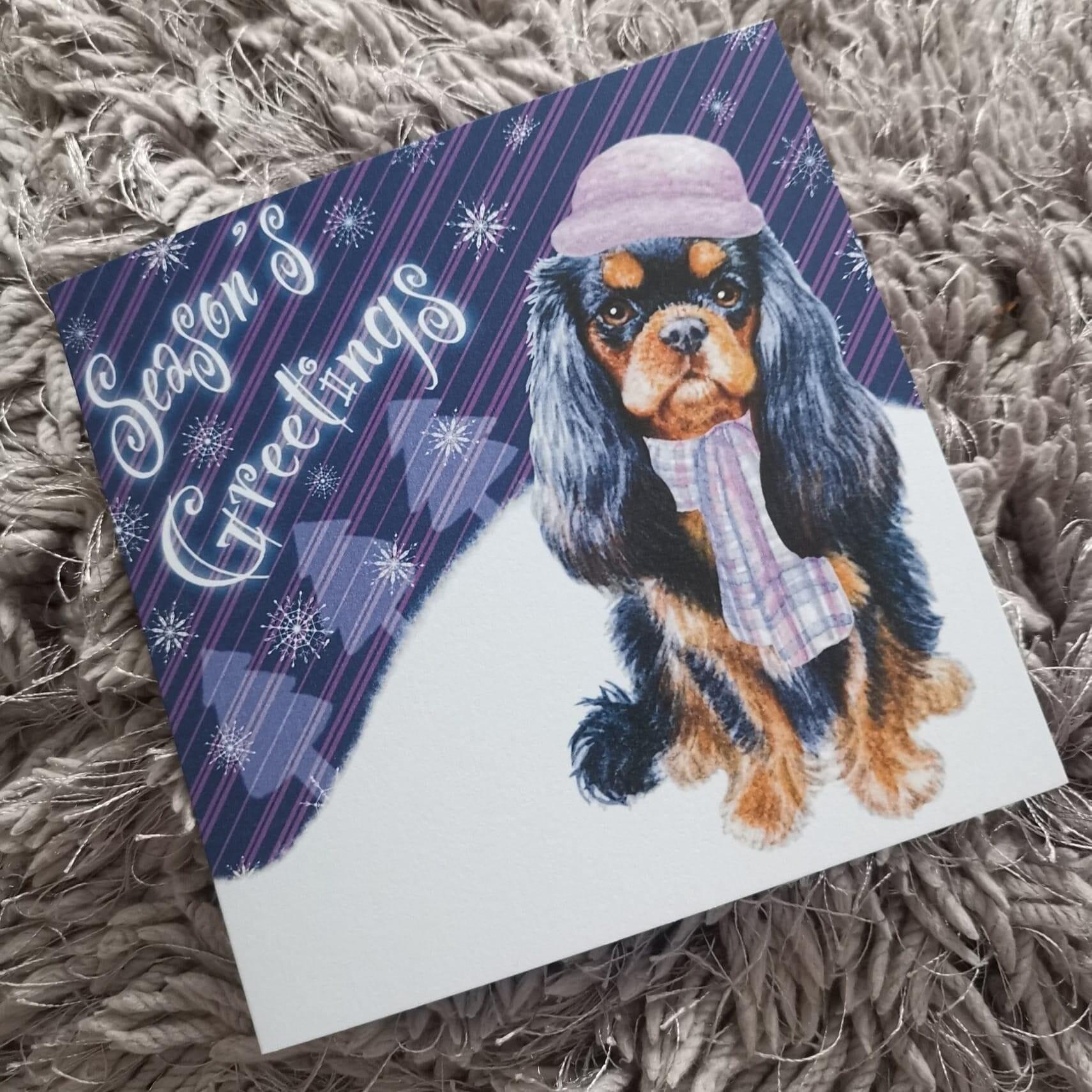 Cavalier King Charles Spaniel Christmas card Greeting Cards Jolly Pet Portraits 
