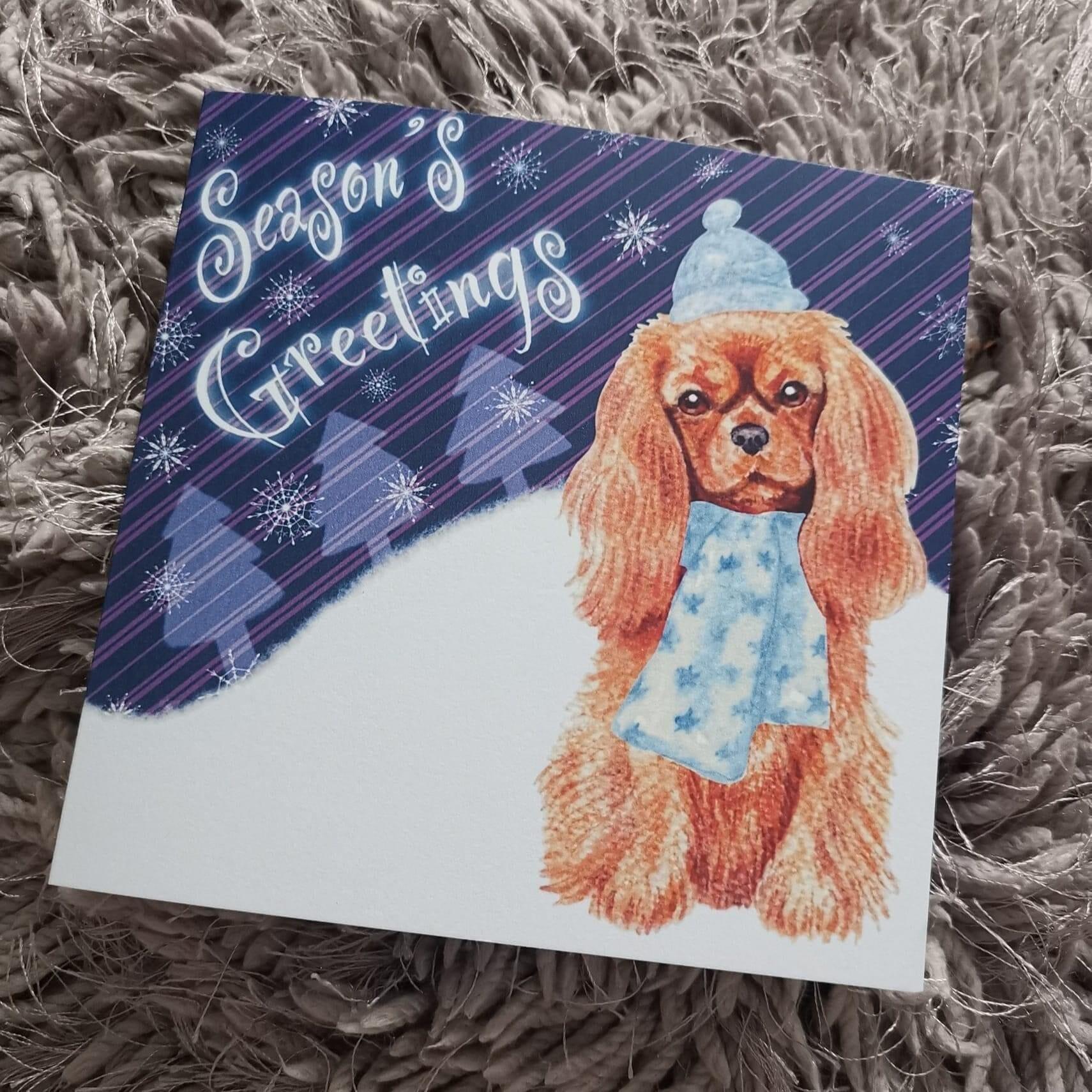 Cavalier King Charles Spaniel Christmas card Greeting Cards Jolly Pet Portraits 