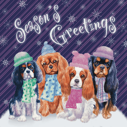 Cavalier King Charles Spaniel Christmas card Greeting Cards Jolly Pet Portraits Dark purple - Four cavaliers *SOLD OUT* 
