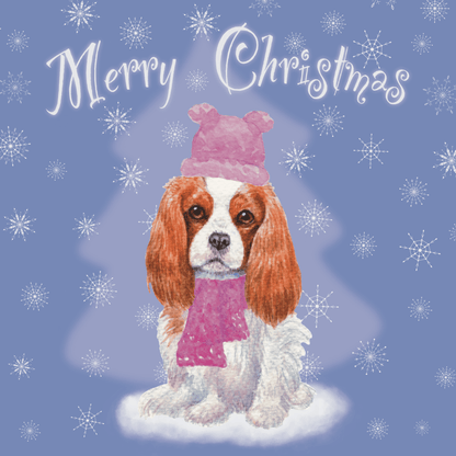 Cavalier King Charles Spaniel Christmas card Greeting Cards Jolly Pet Portraits Light purple - Blenheim 