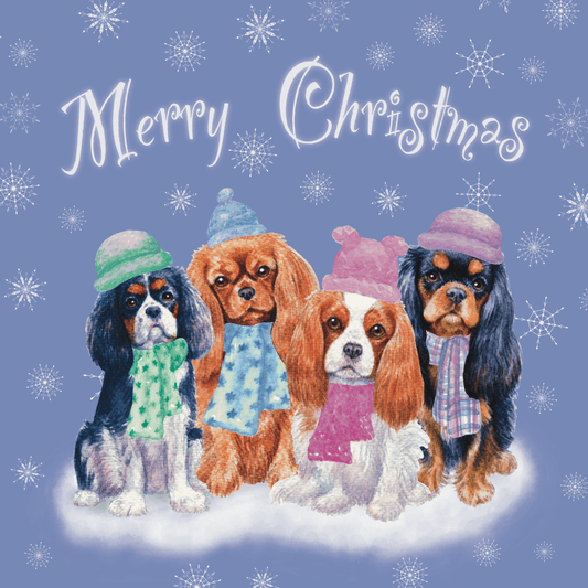 Cavalier King Charles Spaniel Christmas card Greeting Cards Jolly Pet Portraits Light purple - Four cavaliers *SOLD OUT* 
