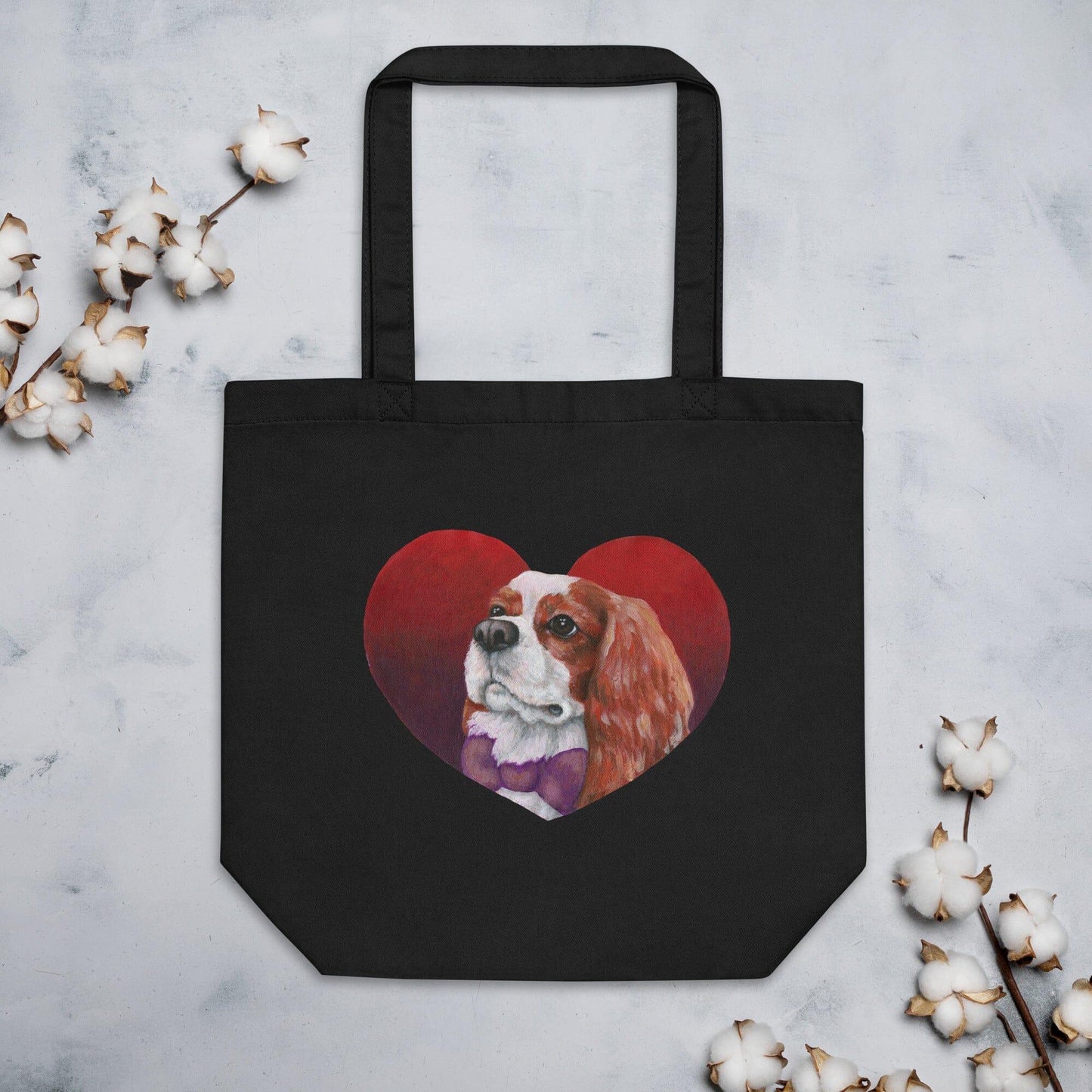 Cavalier King Charles Spaniel Eco Tote Bag - Heart Cav Jolly Pet Portraits 