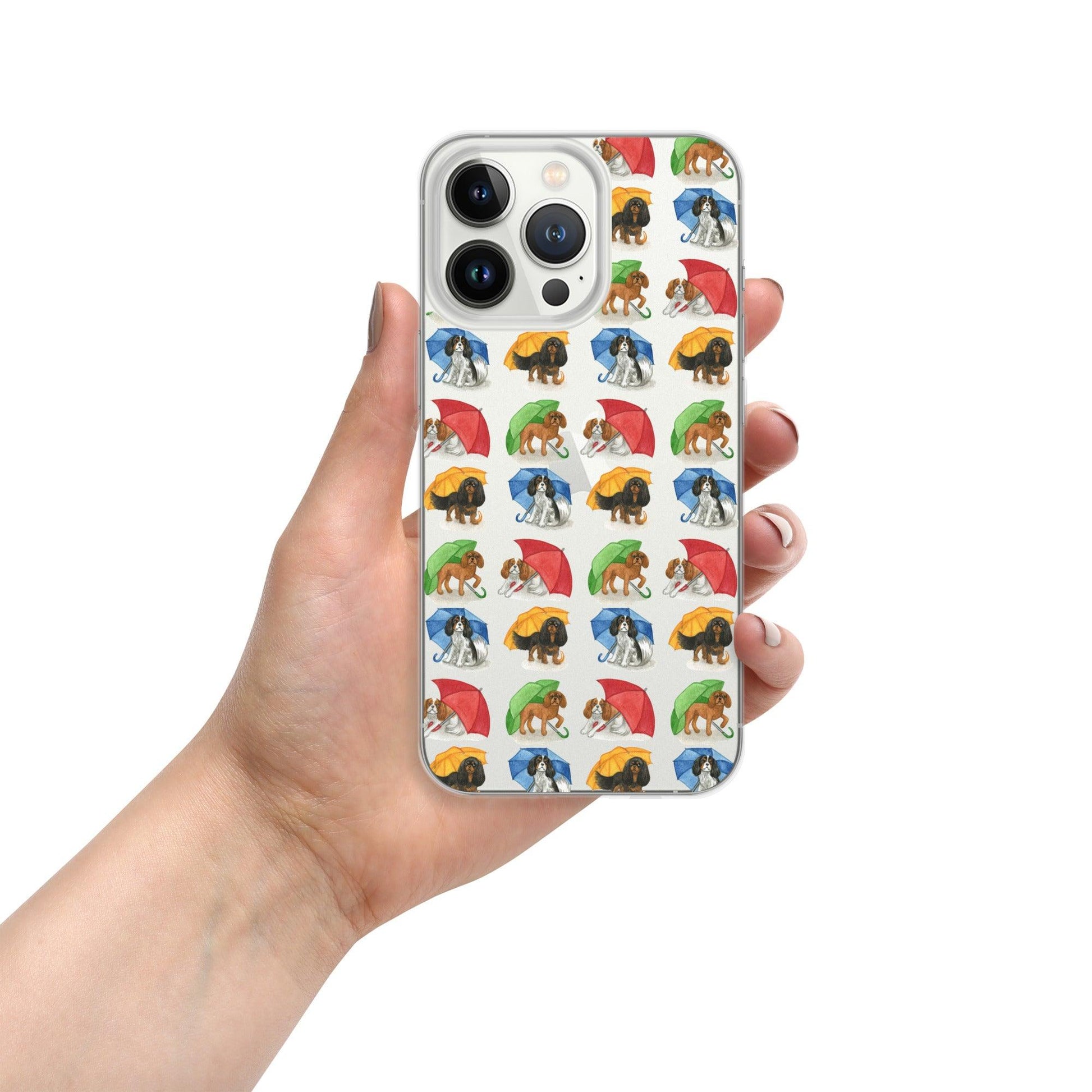 Cavalier King Charles Spaniel Clear Case for iPhone - Umbrellas - Jolly Pet Portraits 